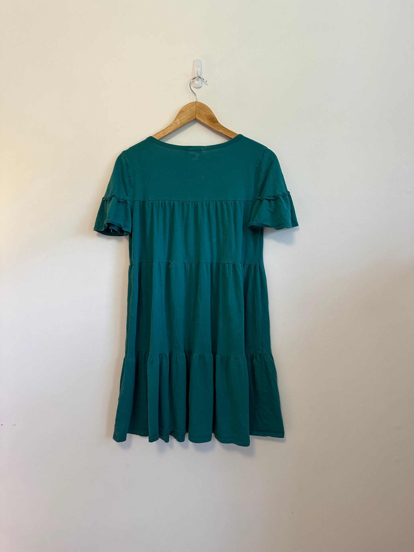 J. Crew Teal Green Tiered Short Sleeve Mini Dress | Size Small