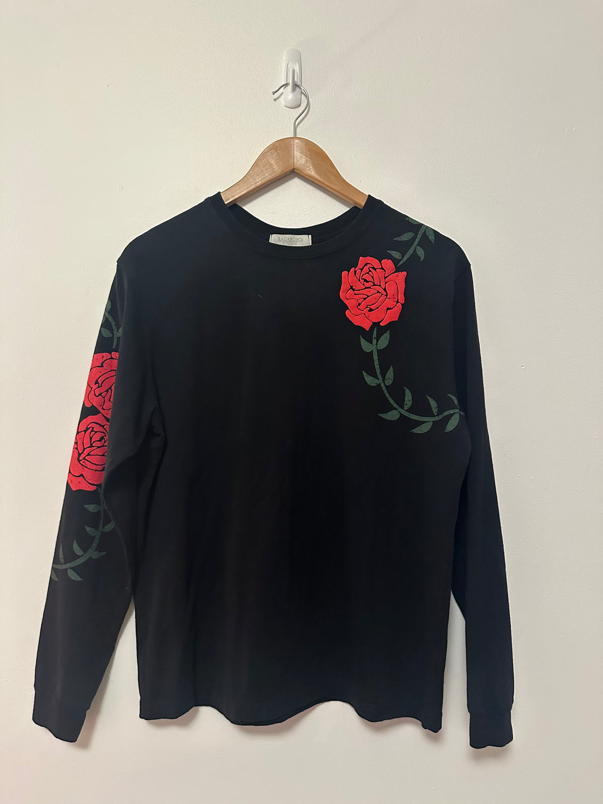 Ragabond Studio Black Organic Cotton Rose Graphic Long Sleeve Tee | Size XS