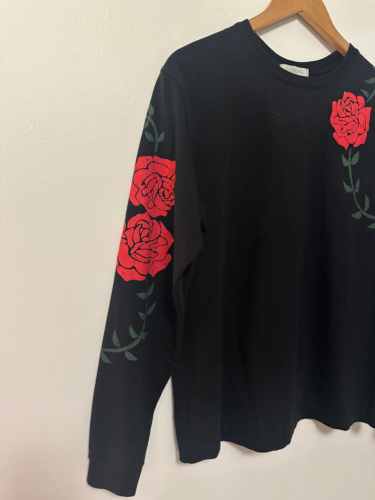 Ragabond Studio Black Organic Cotton Rose Graphic Long Sleeve Tee | Size XS