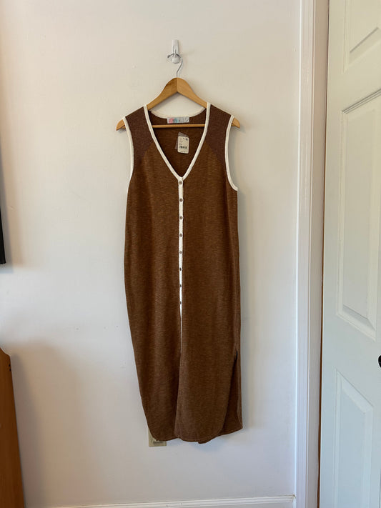 Free People Beach Jan Brown Button Down Sweater Cardigan Midi Dress
