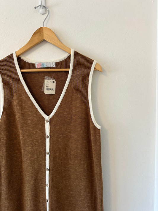 Free People Beach Jan Brown Button Down Sweater Cardigan Midi Dress