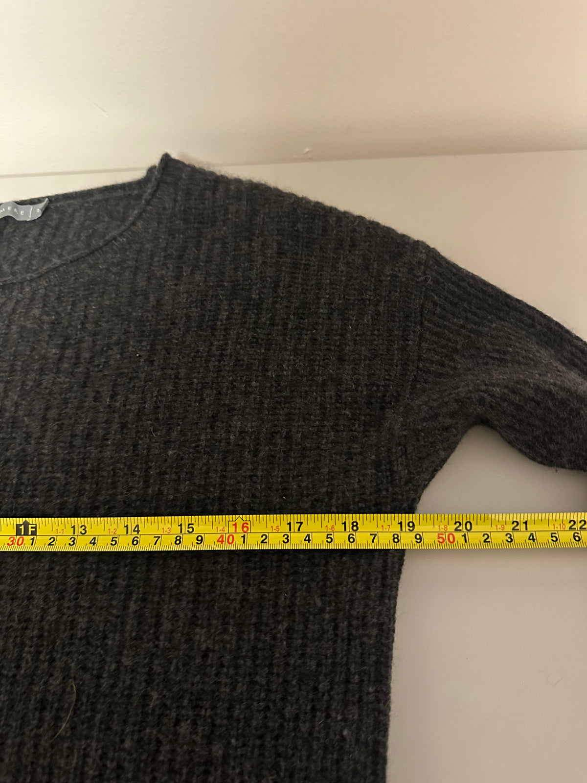 in CASHMERE Charcoal Grey 100% Cashmere Asymmetric Ribbed Sweater | Size Small