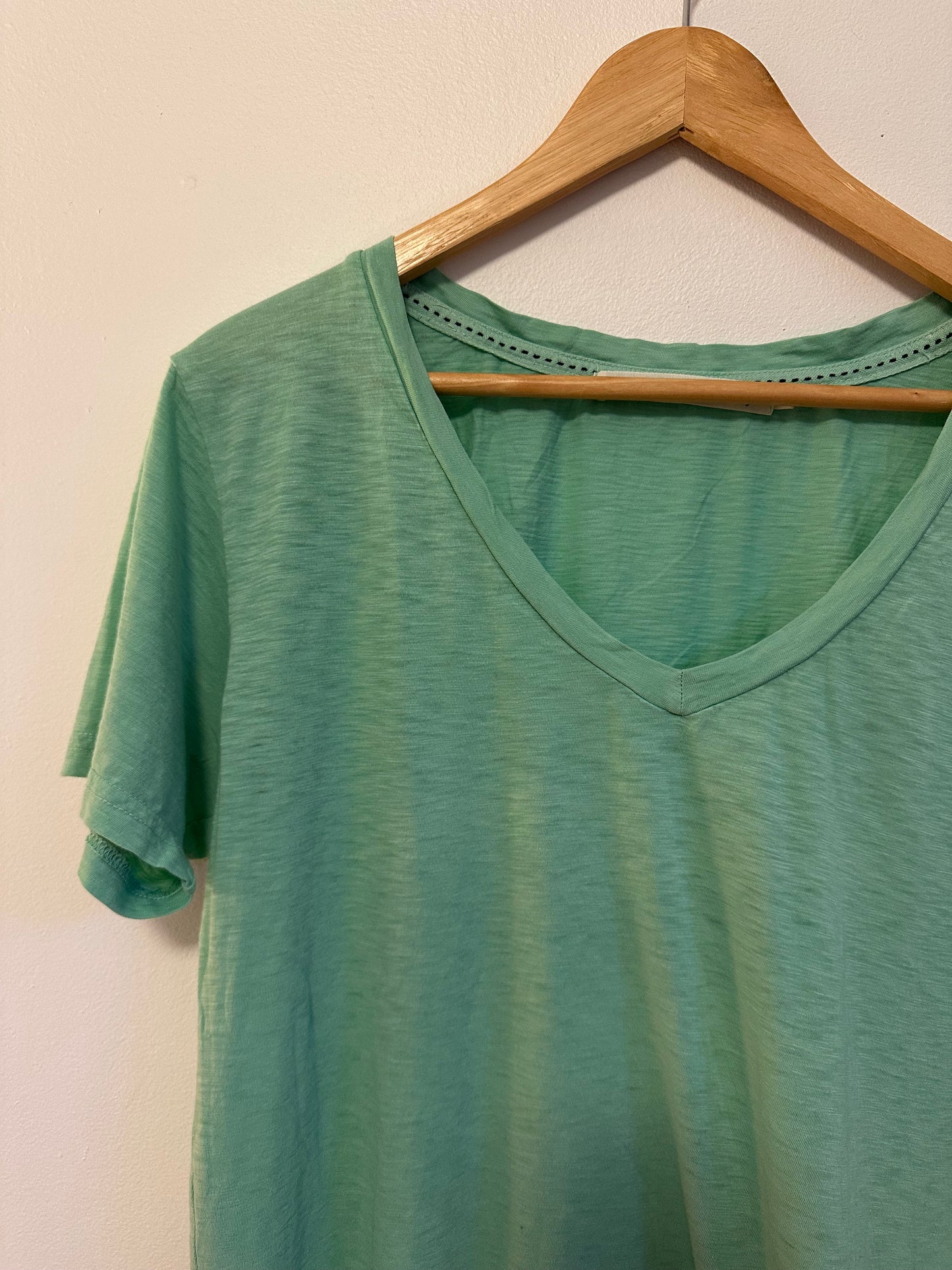 Michael Stars Mint Green Supima Cotton V-Neck Short Sleeve T-Shirt | One Size