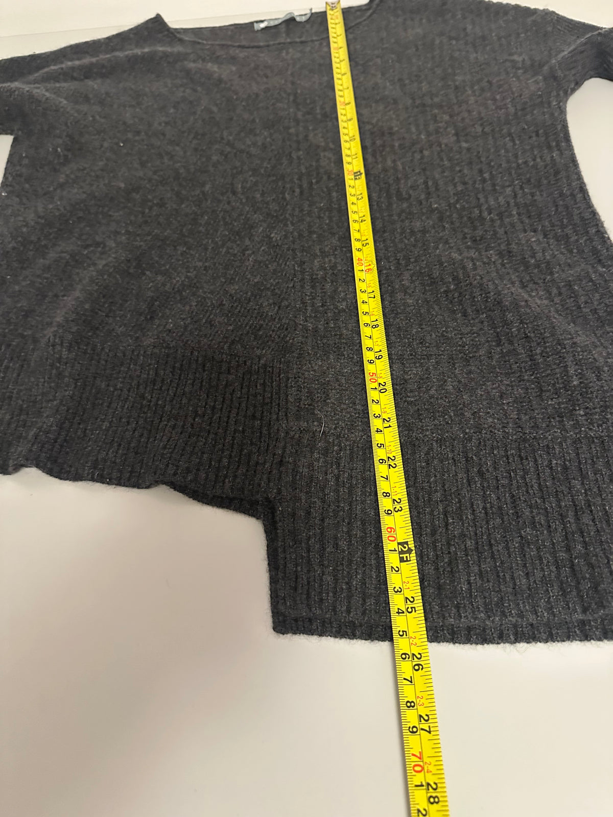 in CASHMERE Charcoal Grey 100% Cashmere Asymmetric Ribbed Sweater | Size Small