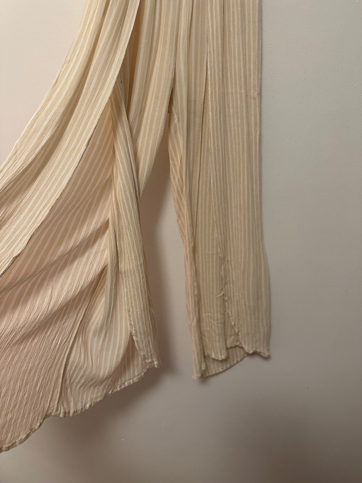 Billabong Striped Wide Leg Slit Pants in Cream and Tan Gauze | Size XS