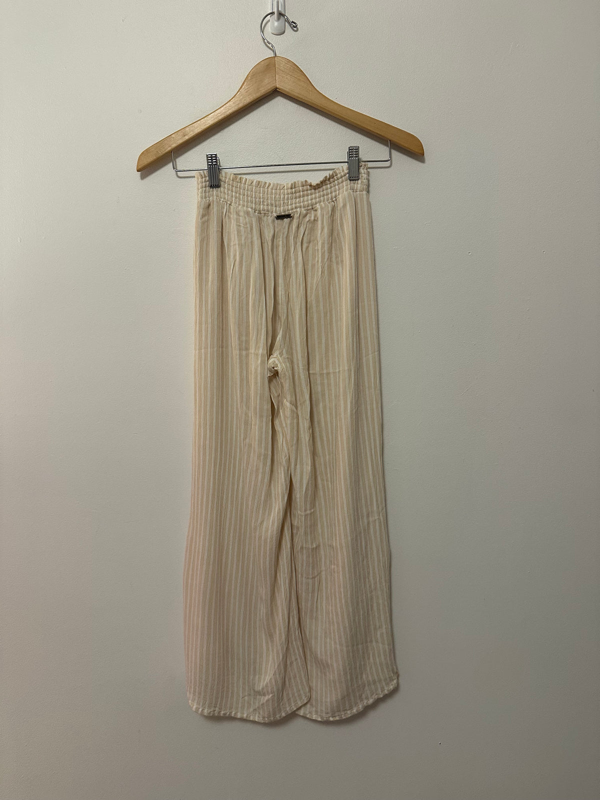 Billabong Striped Wide Leg Slit Pants in Cream and Tan Gauze | Size XS