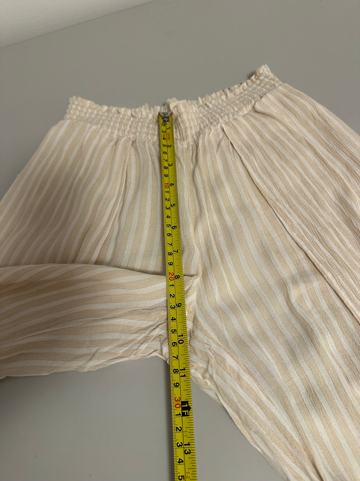Billabong Striped Wide Leg Slit Pants in Cream and Tan Gauze | Size XS