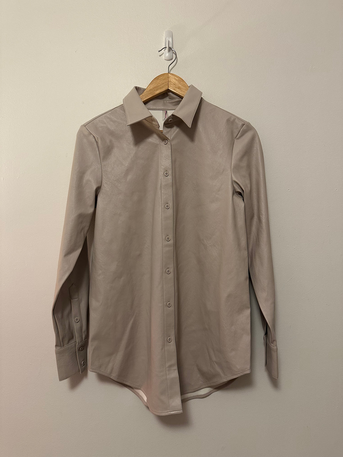 NWT Commando Faux Leather Button Down Shirt in Beige Taupe | Size XS