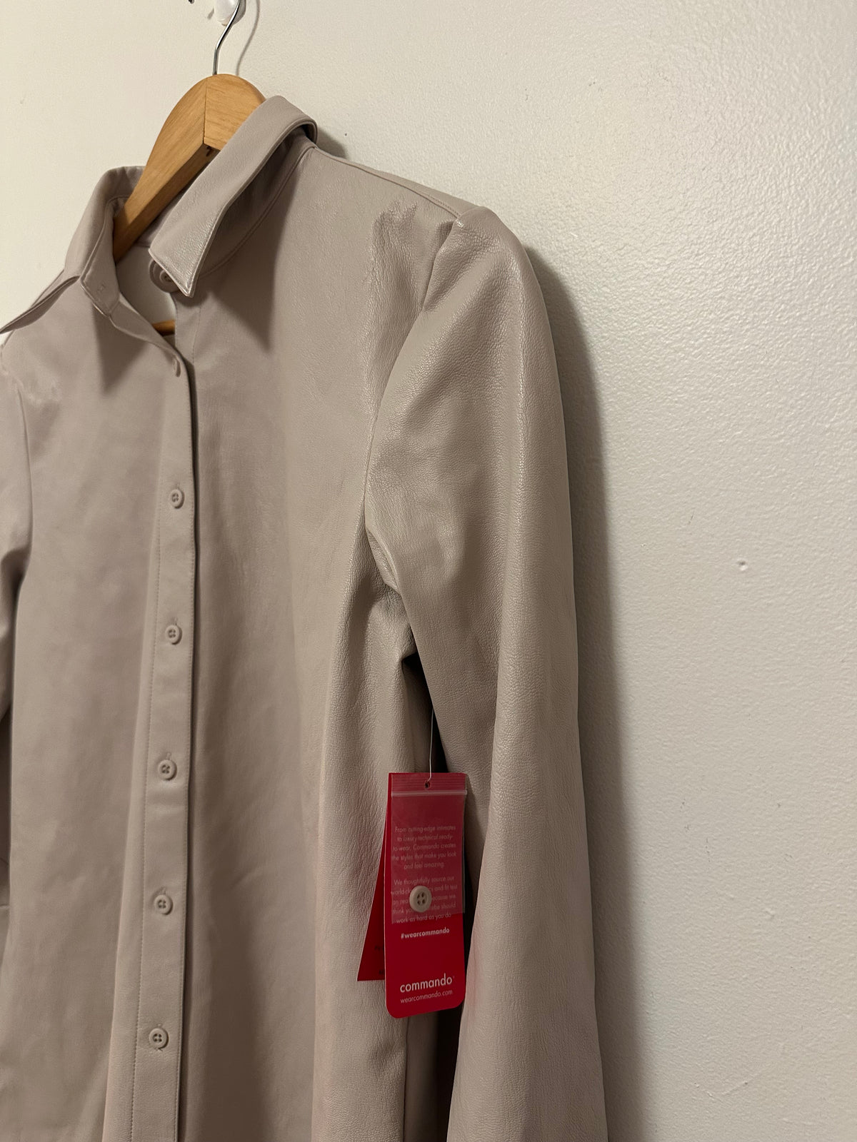 NWT Commando Faux Leather Button Down Shirt in Beige Taupe | Size XS