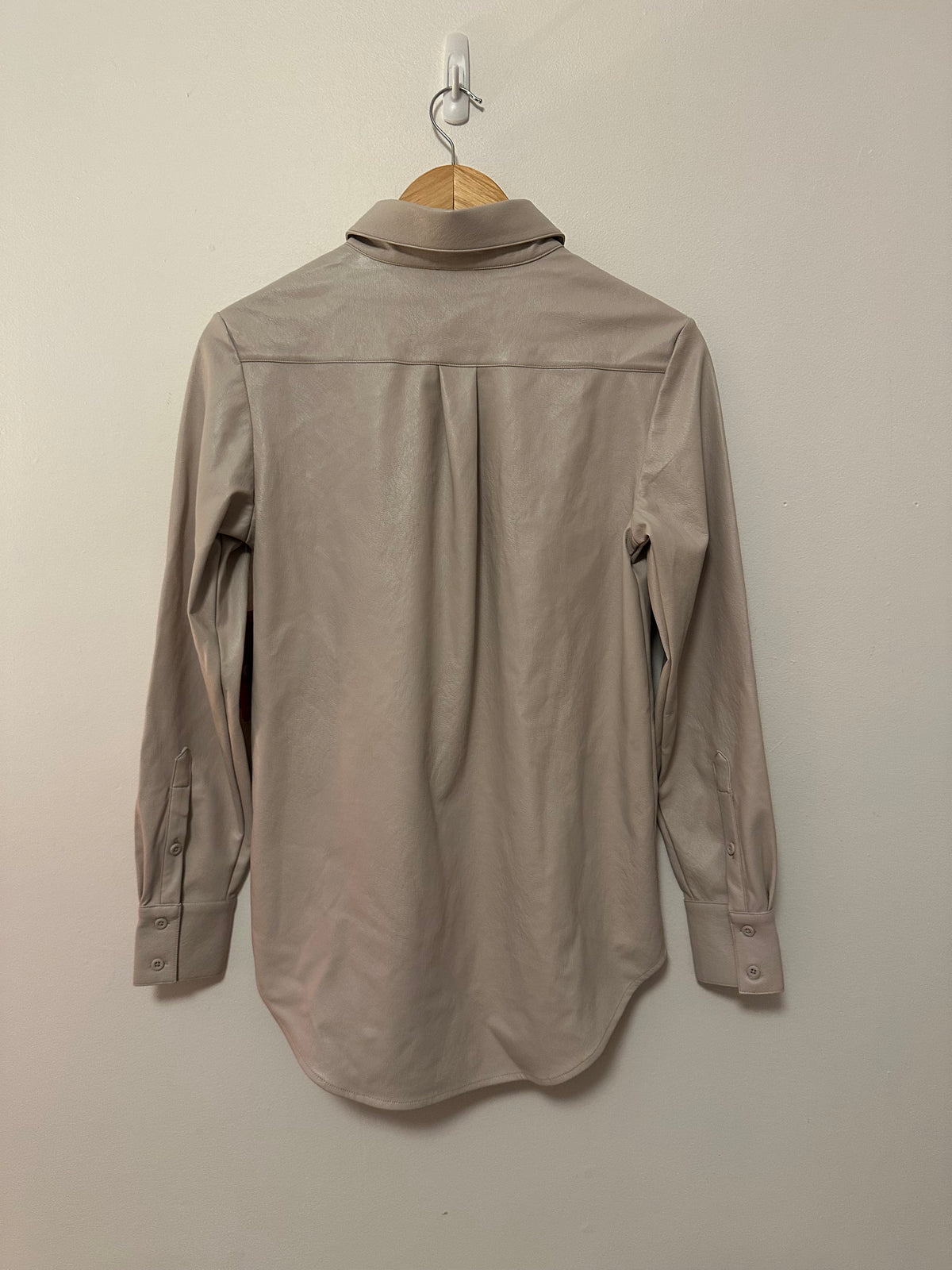 NWT Commando Faux Leather Button Down Shirt in Beige Taupe | Size XS
