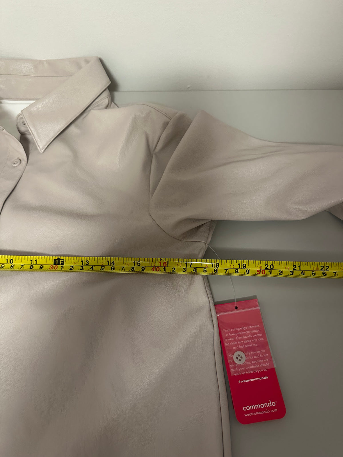 NWT Commando Faux Leather Button Down Shirt in Beige Taupe | Size XS
