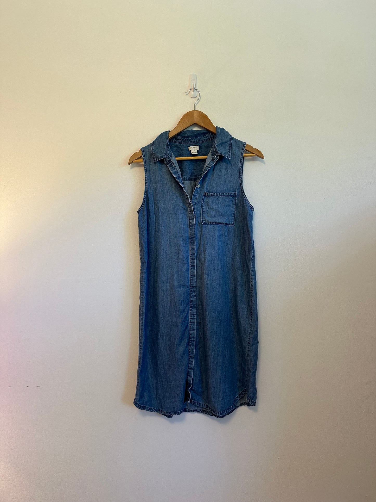 J. Crew Sleeveless Denim Shirt Dress in Blue Lyocell Cotton | Size XS
