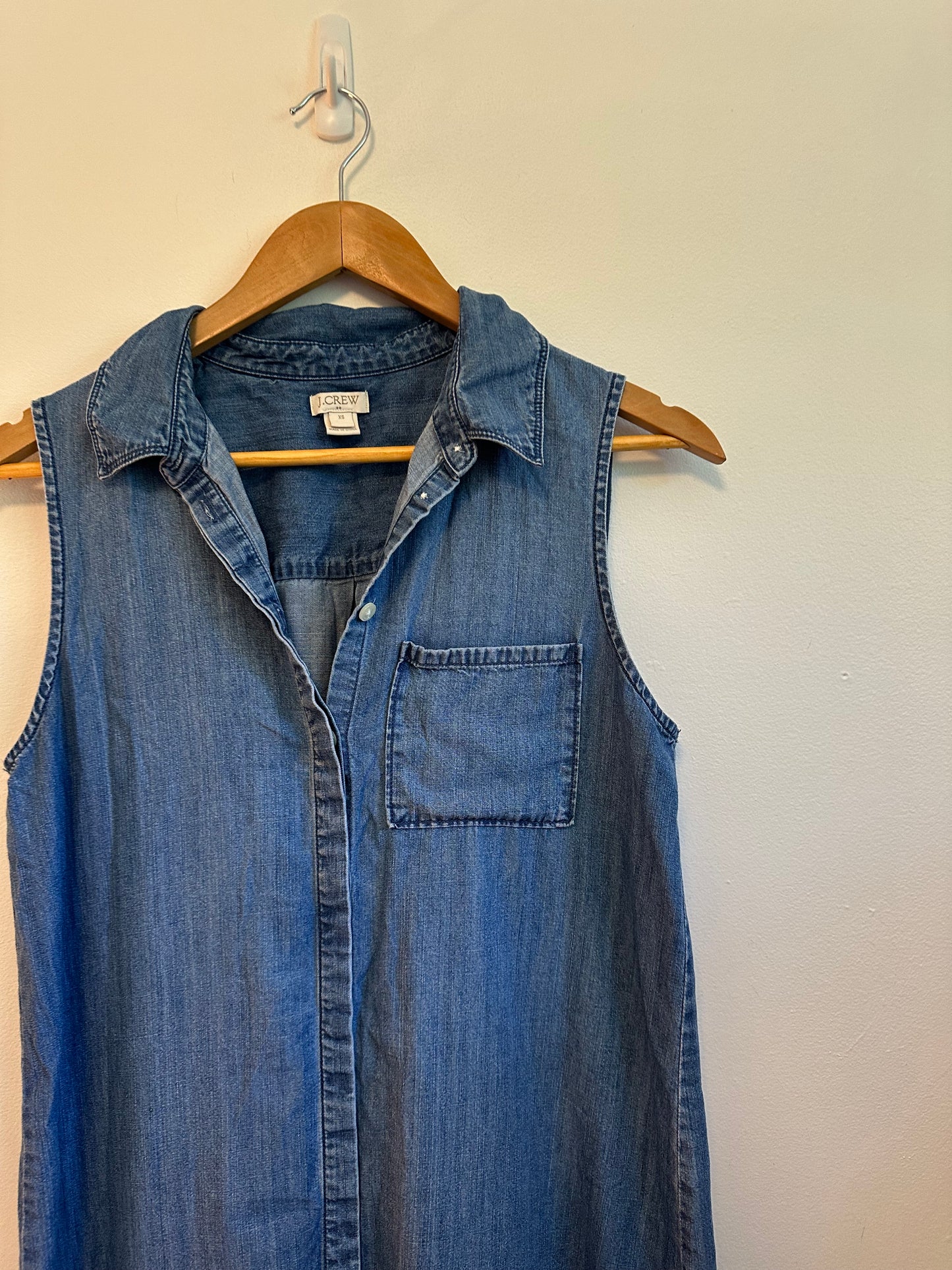 J. Crew Sleeveless Denim Shirt Dress in Blue Lyocell Cotton | Size XS
