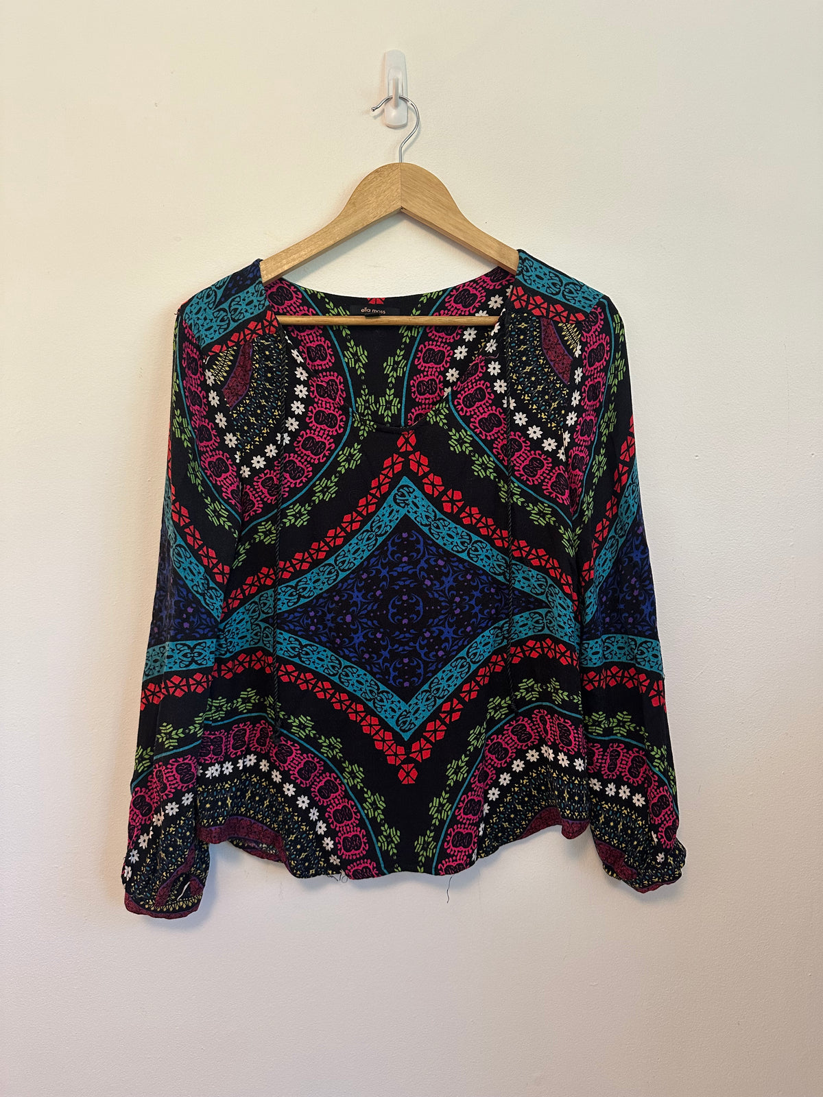 Ella Moss Boho Geometric Floral V-Neck Multicolor Blouse | Size XS