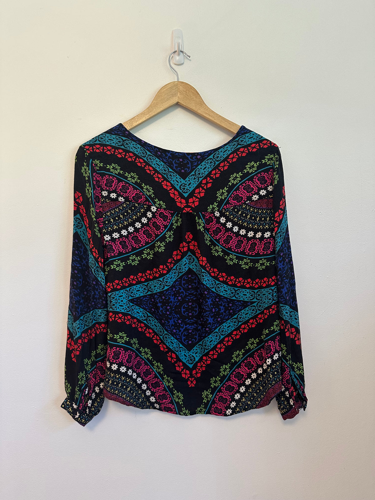 Ella Moss Boho Geometric Floral V-Neck Multicolor Blouse | Size XS