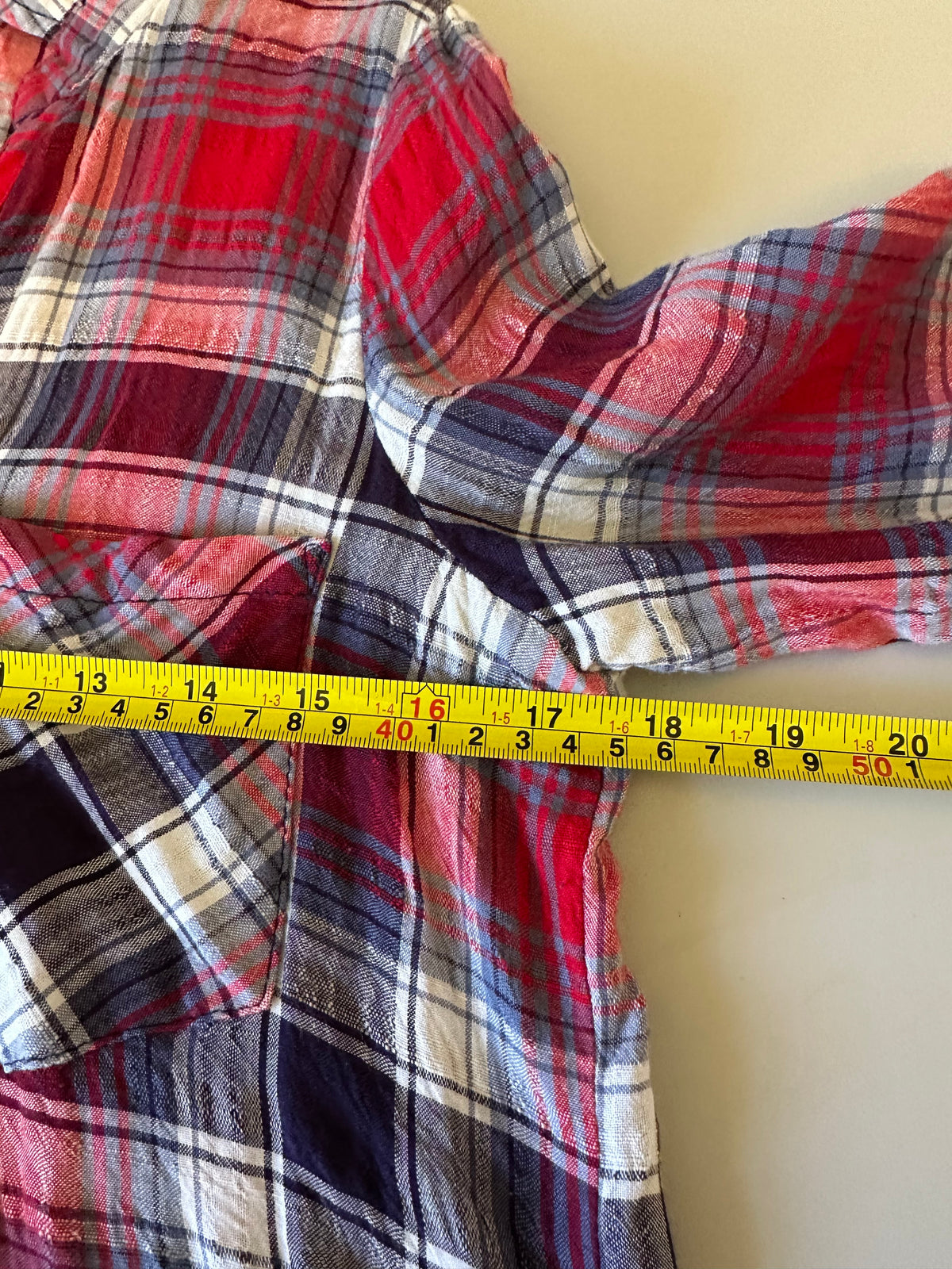 Skies Are Blue Red and Navy Blue Plaid Rayon Button Down Shirt | Size XS