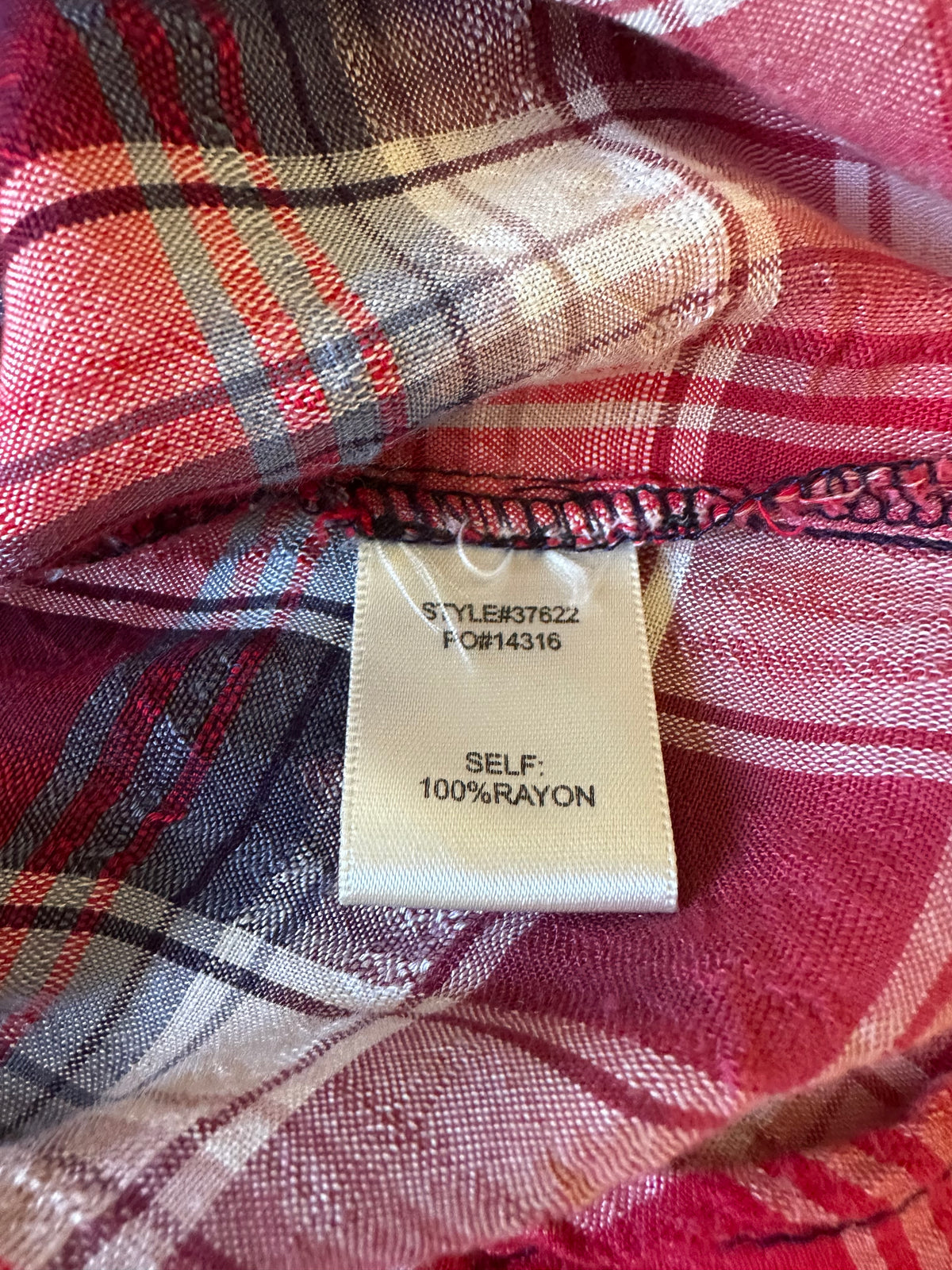 Skies Are Blue Red and Navy Blue Plaid Rayon Button Down Shirt | Size XS