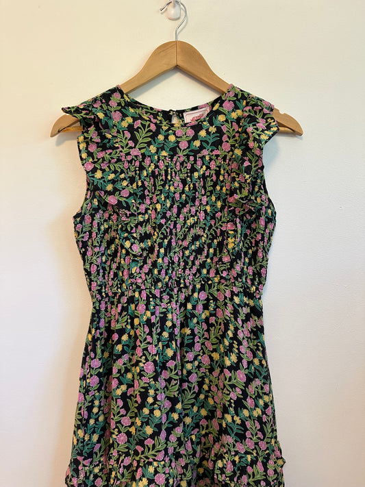 Banjanan Iris Black Floral Smocked Ruffle Tiered Maxi Dress | Size Small