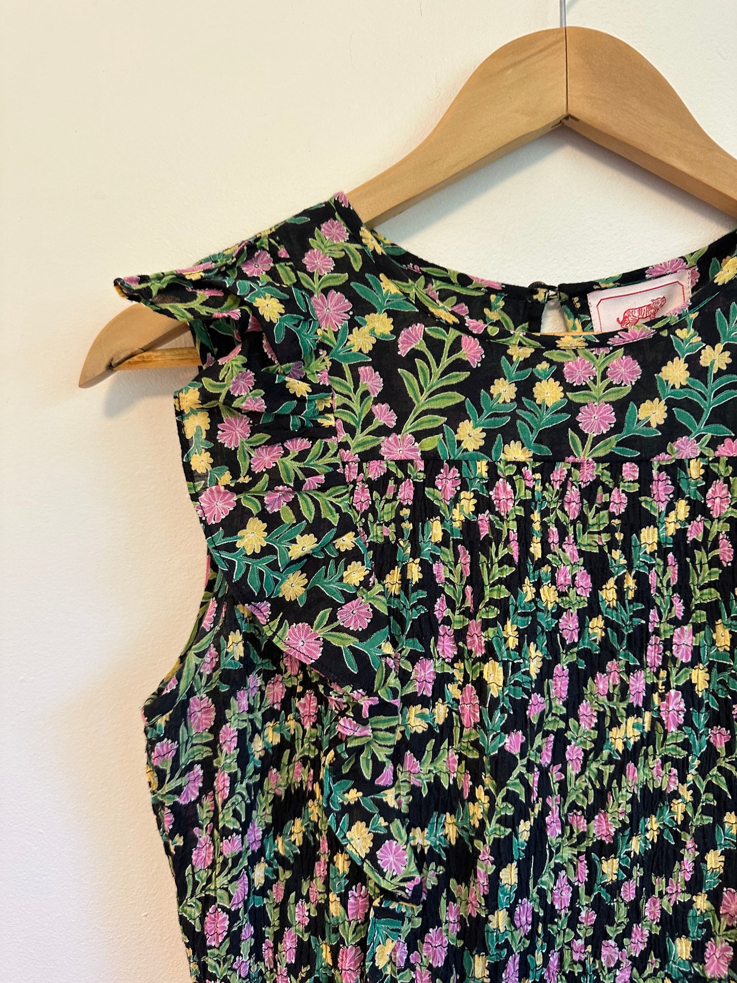 Banjanan Iris Black Floral Smocked Ruffle Tiered Maxi Dress | Size Small