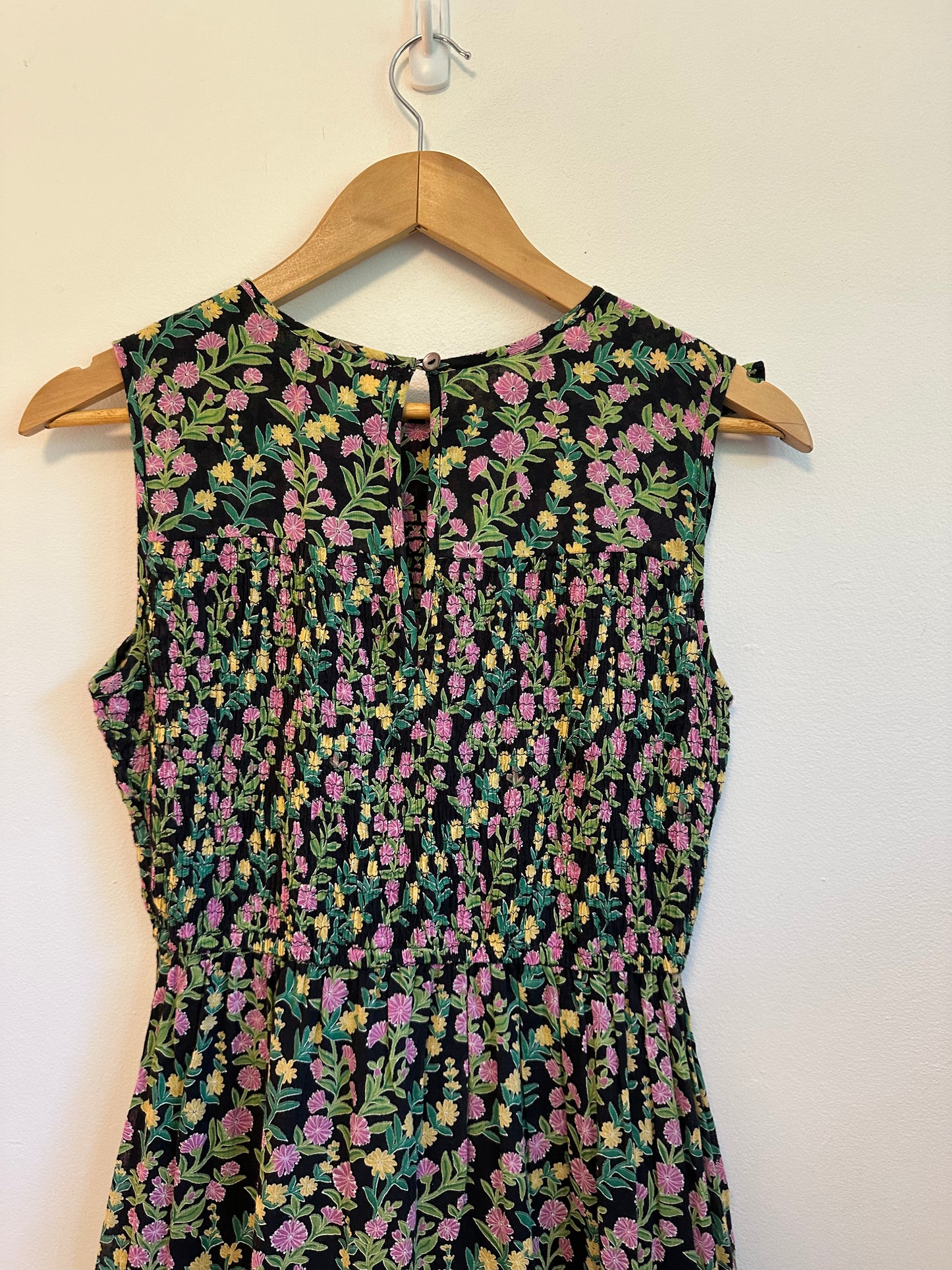 Banjanan Iris Black Floral Smocked Ruffle Tiered Maxi Dress | Size Small