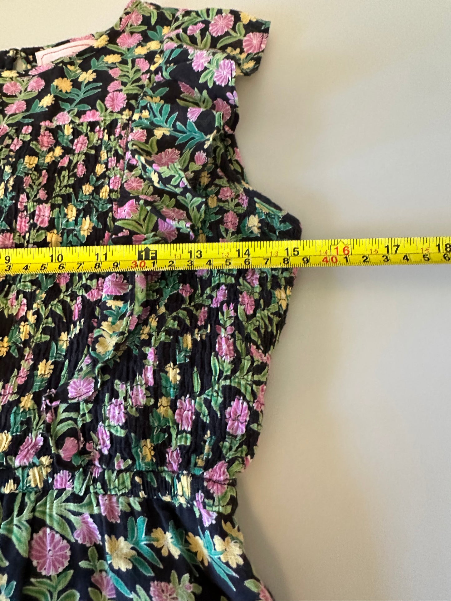 Banjanan Iris Black Floral Smocked Ruffle Tiered Maxi Dress | Size Small