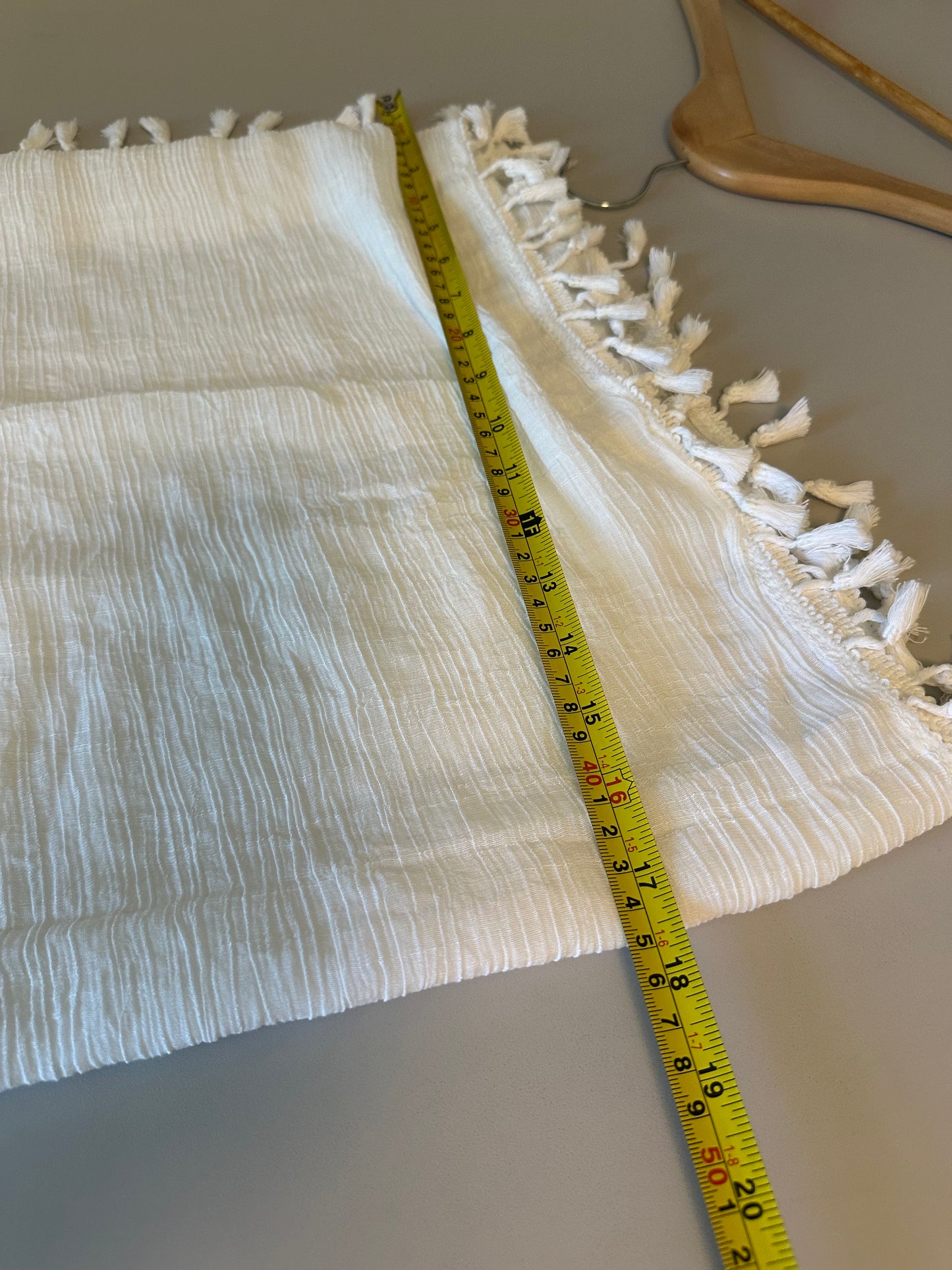 White Gauze Lightweight Tassel Fringe Crinkle Wrap Scarf | One Size