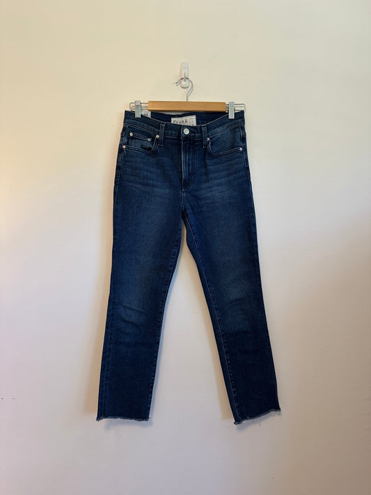 Frank & Eileen Cork High Rise Slim Straight Raw Hem Jeans in Dark Indigo | Size 26