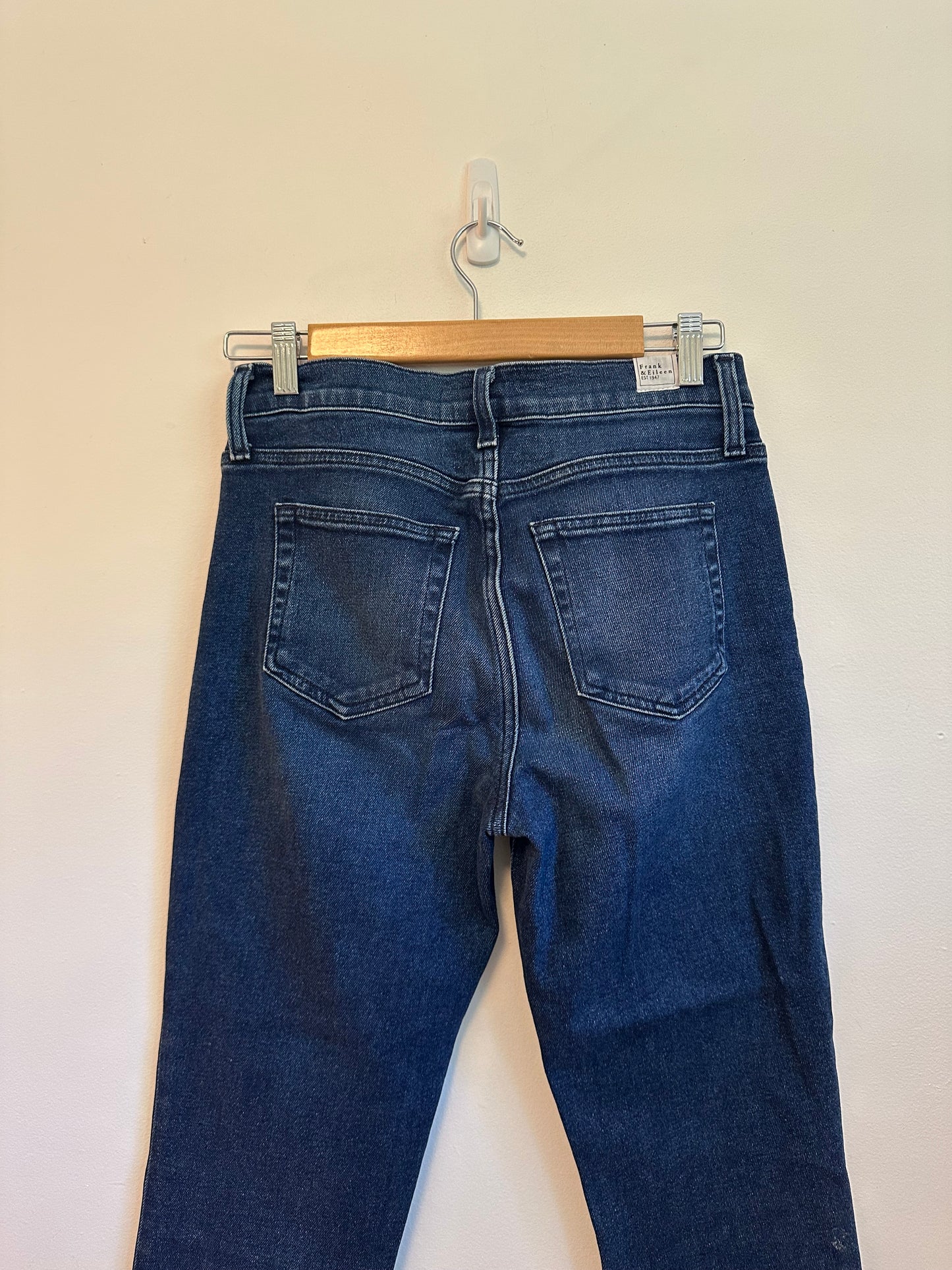 Frank & Eileen Cork High Rise Slim Straight Raw Hem Jeans in Dark Indigo | Size 26