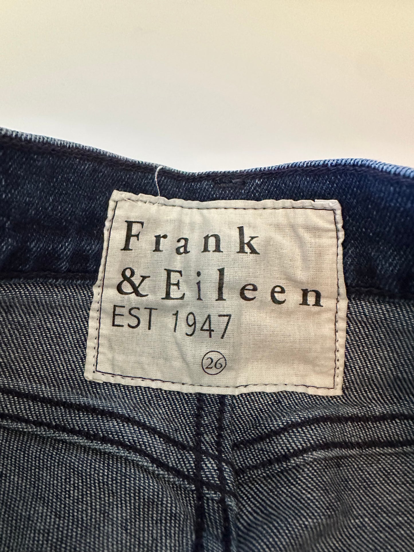 Frank & Eileen Cork High Rise Slim Straight Raw Hem Jeans in Dark Indigo | Size 26