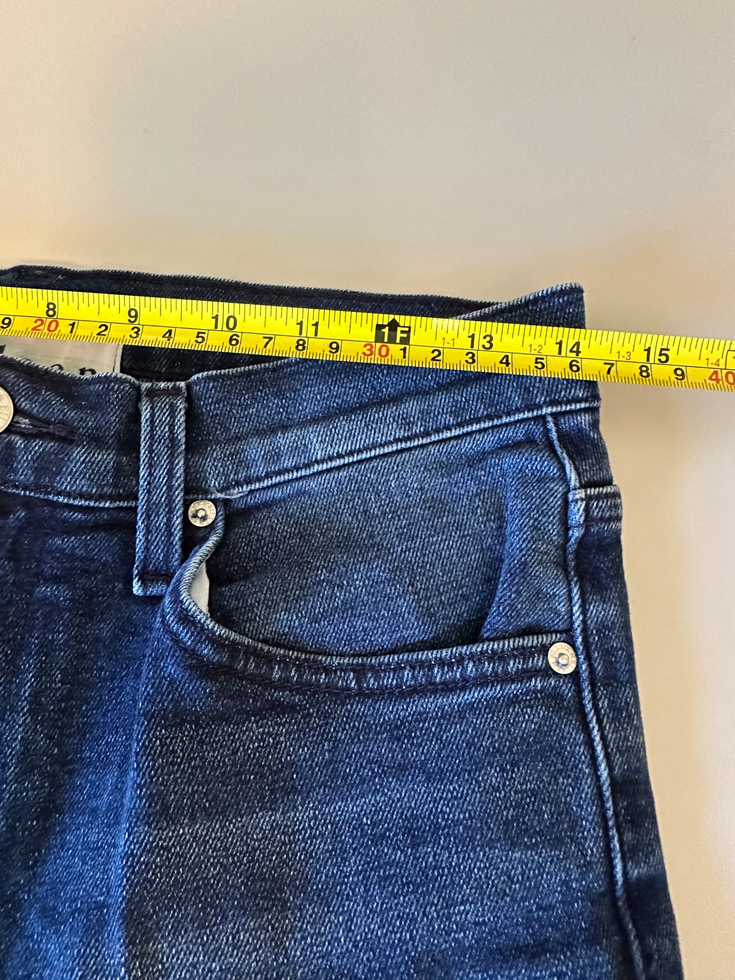 Frank & Eileen Cork High Rise Slim Straight Raw Hem Jeans in Dark Indigo | Size 26