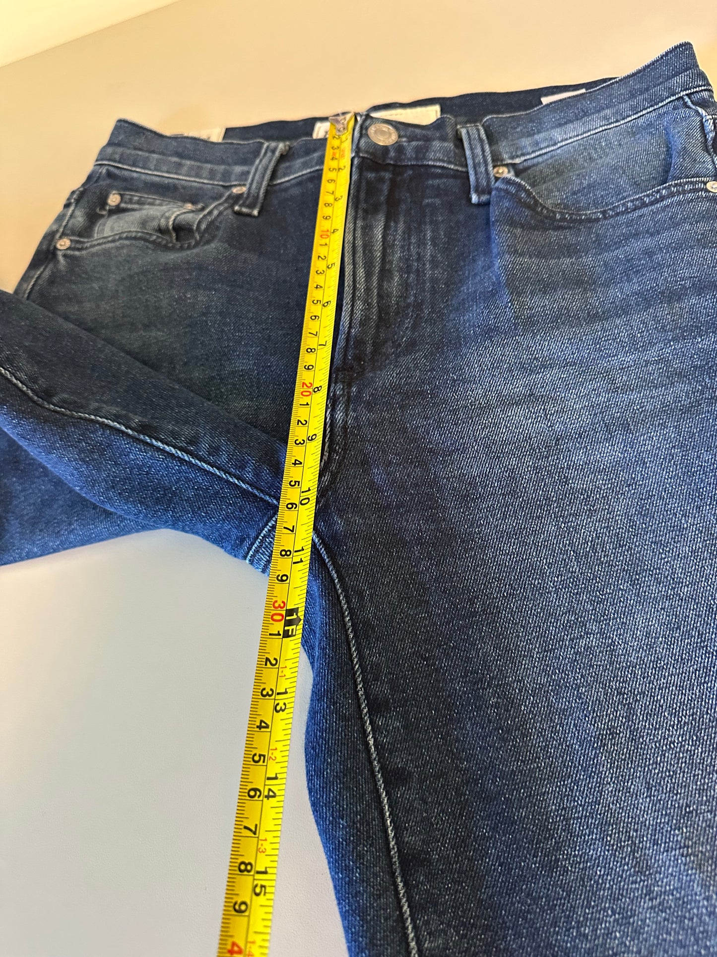 Frank & Eileen Cork High Rise Slim Straight Raw Hem Jeans in Dark Indigo | Size 26