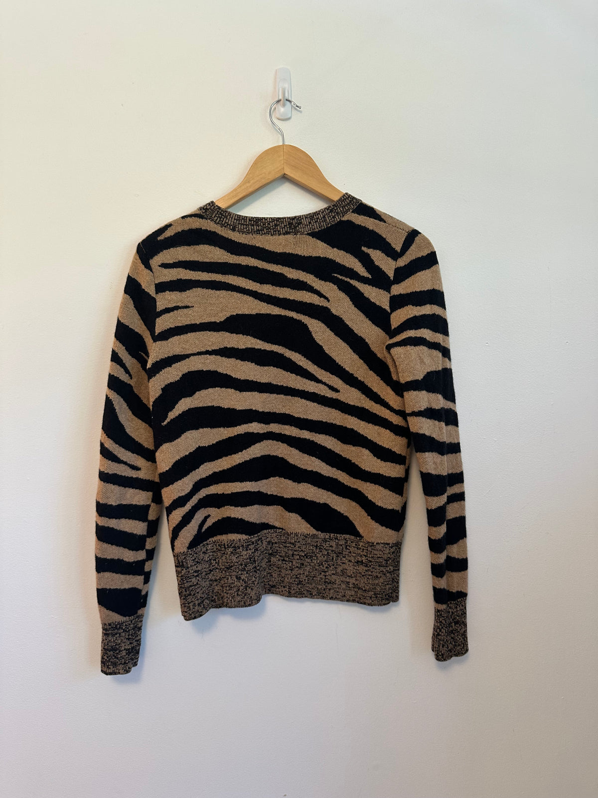 Banana Republic Italian Merino Blend Zebra Print Sweater in Tan and Black | Size Small