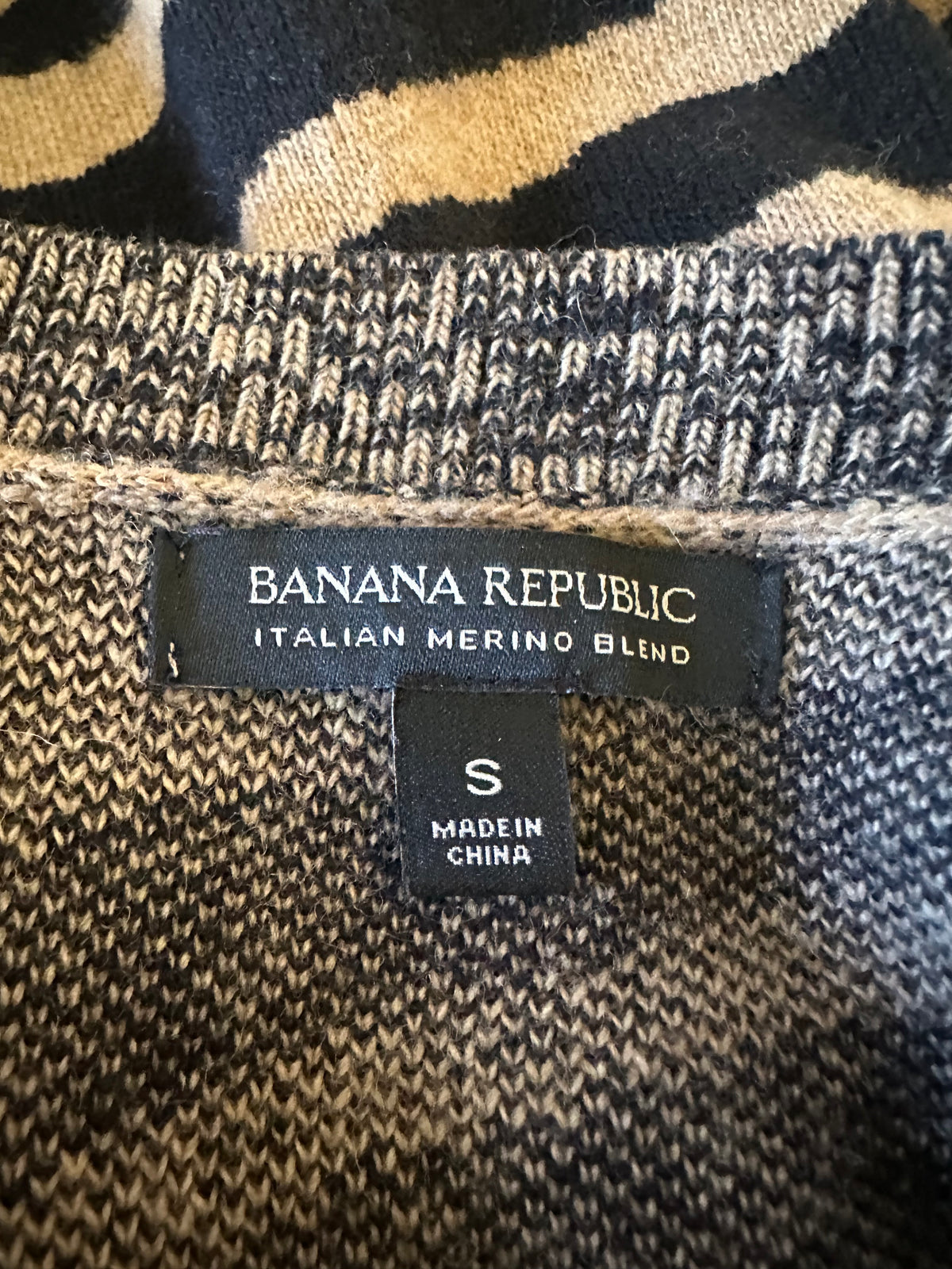 Banana Republic Italian Merino Blend Zebra Print Sweater in Tan and Black | Size Small