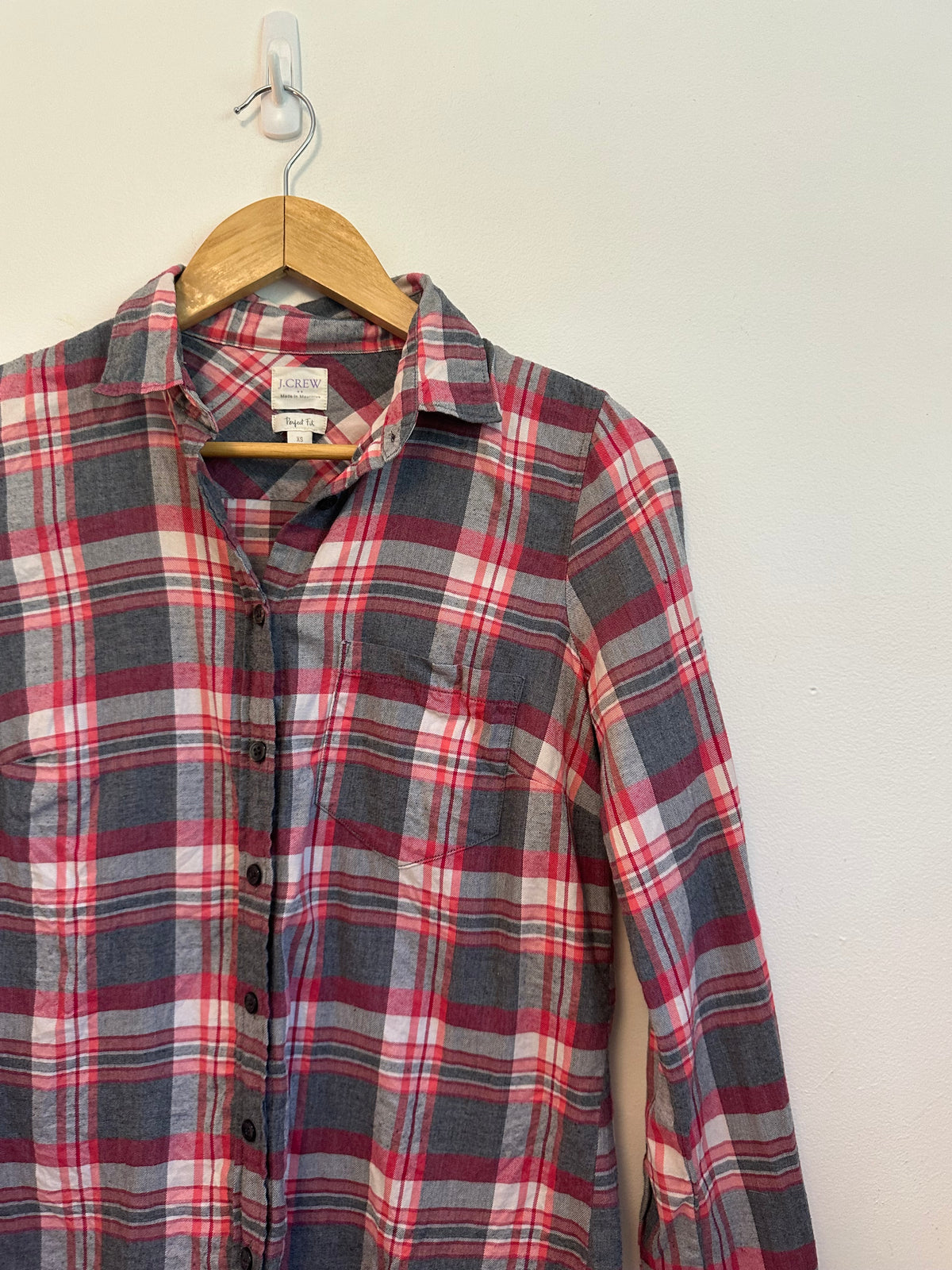 J. Crew Perfect Fit Cotton Flannel Plaid Button Down Shirt | Size XS