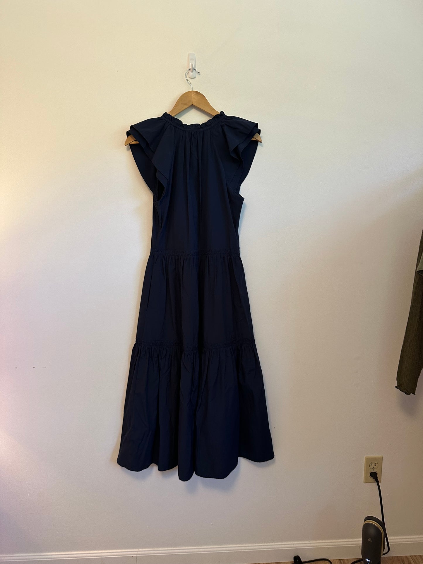 Brochu Walker Santorini Navy Blue Tiered Ruffle Flutter Sleeve Dress | Size XS