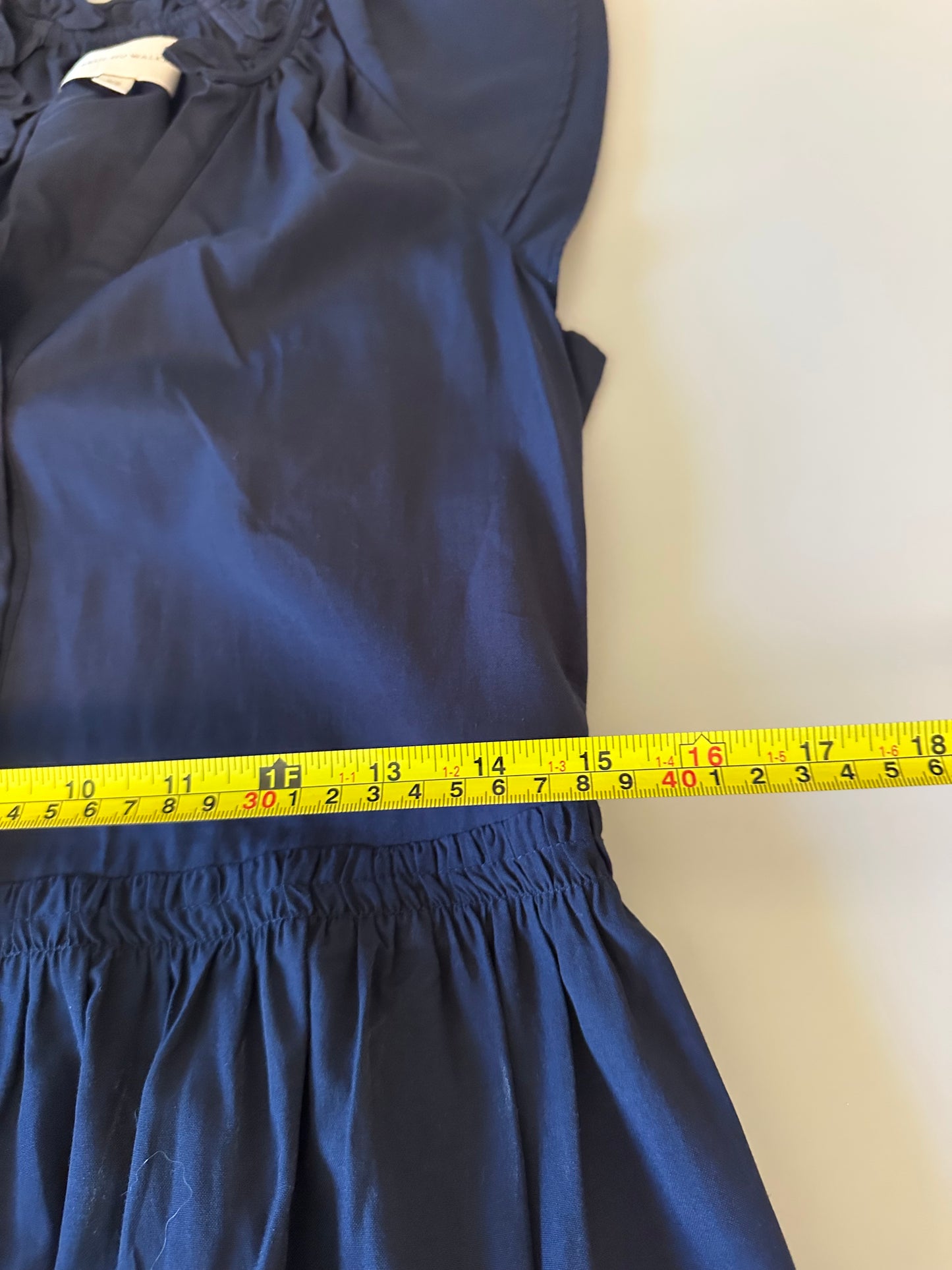 Brochu Walker Santorini Navy Blue Tiered Ruffle Flutter Sleeve Dress | Size XS