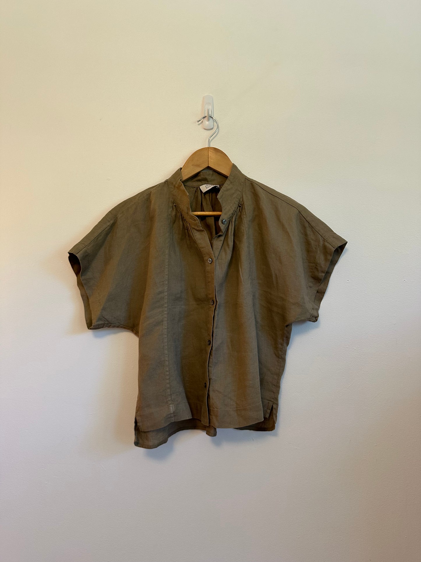 AYR Women Tan 100% Linen Short Sleeve Button Down Boxy Shirt | Size XS