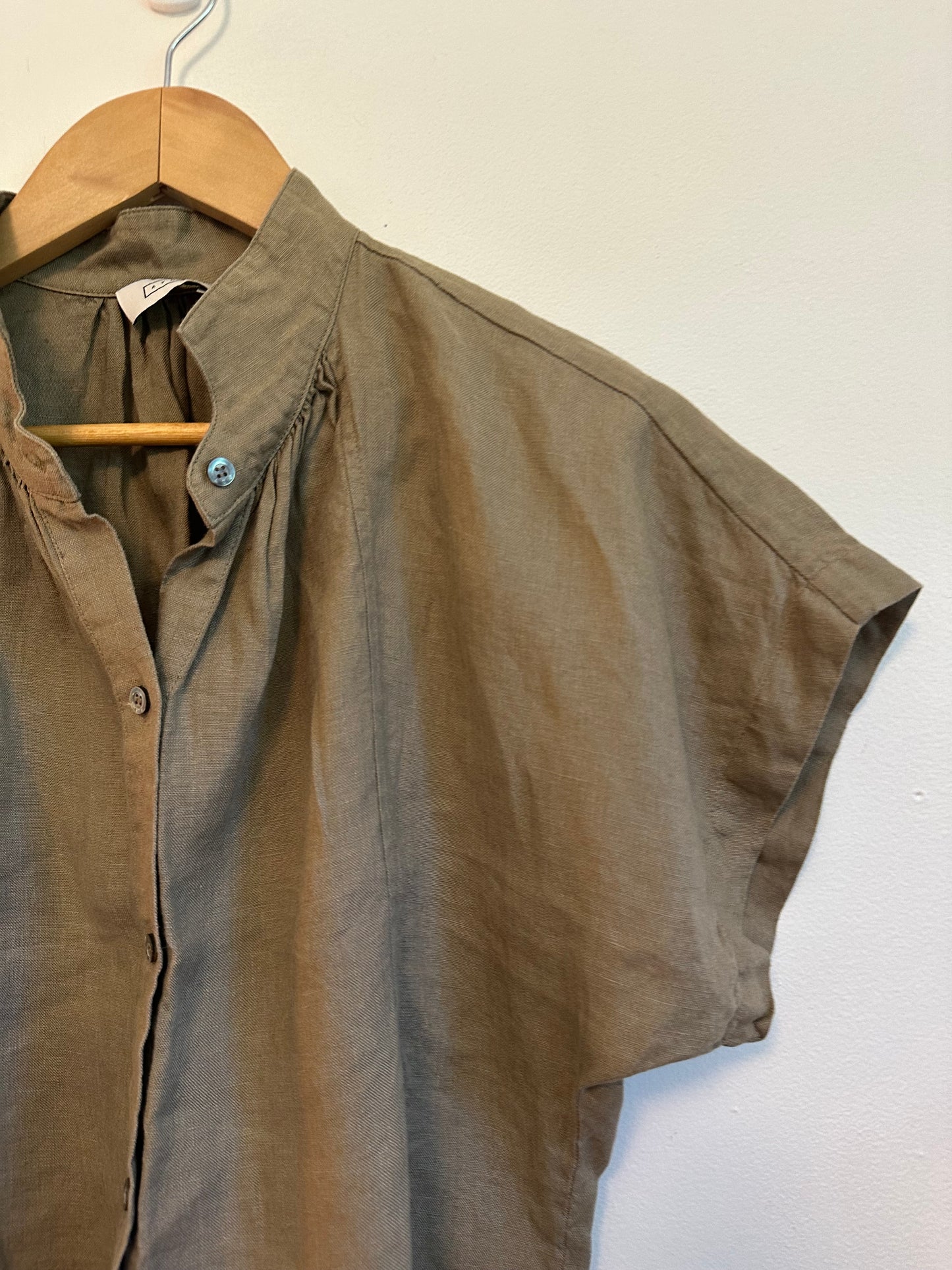AYR Women Tan 100% Linen Short Sleeve Button Down Boxy Shirt | Size XS