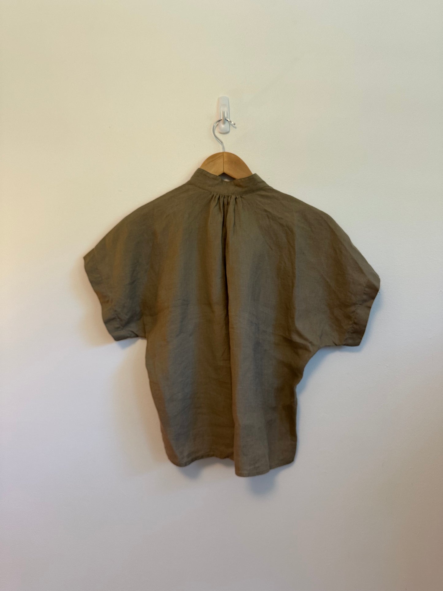 AYR Women Tan 100% Linen Short Sleeve Button Down Boxy Shirt | Size XS