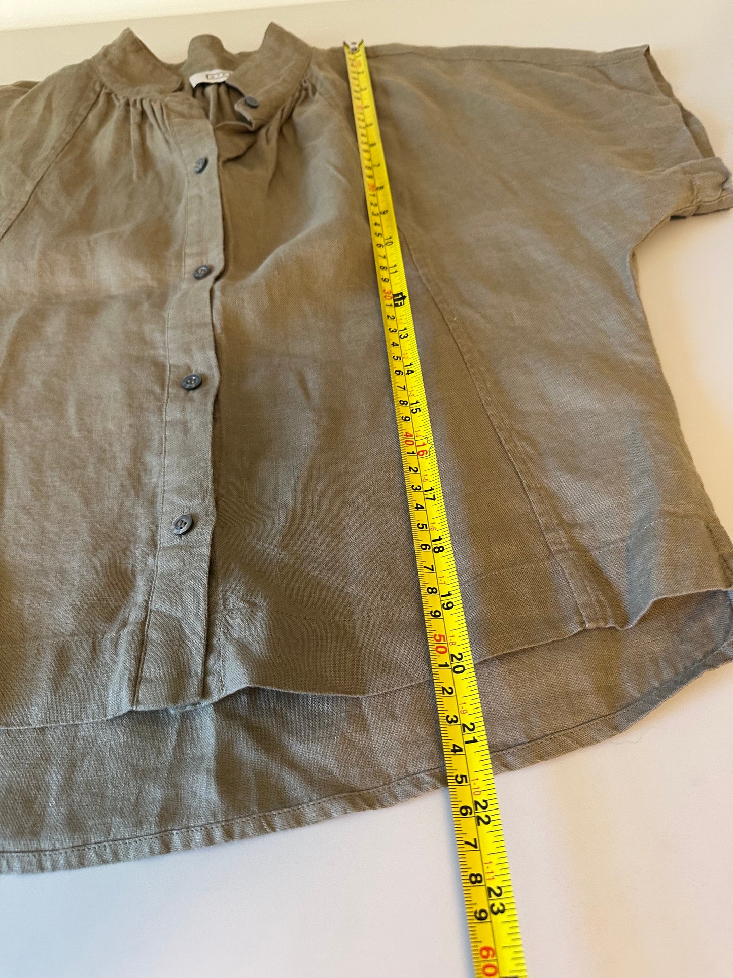 AYR Women Tan 100% Linen Short Sleeve Button Down Boxy Shirt | Size XS