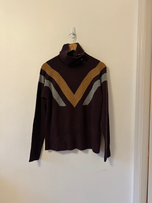 Alps & Meters Women's Ski Race Knit Wool-Cashmere Top in Maroon | Size Large