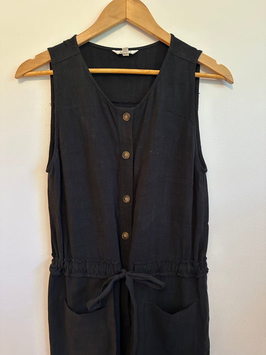 Splendid Black Viscose and Linen Blend Button Front Sleeveless Jumpsuit | XS