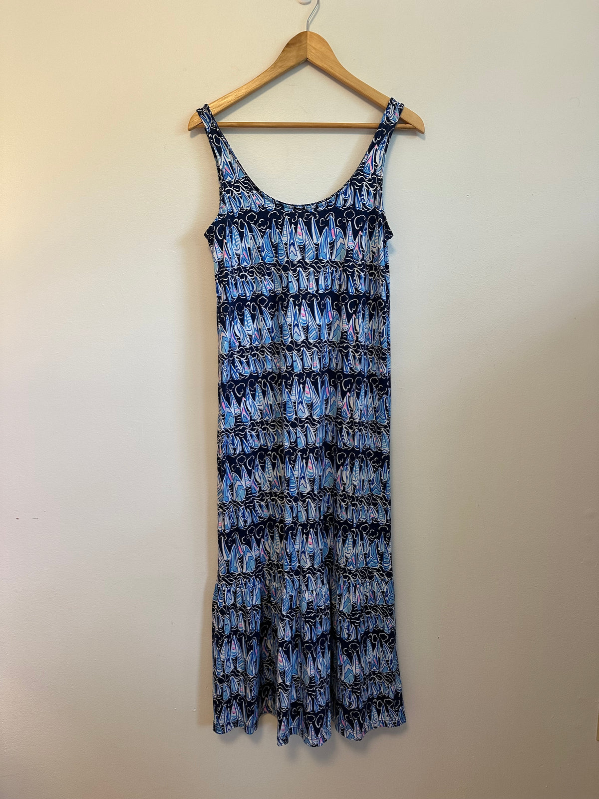 Lilly Pulitzer Navy Blue Sailboat Print Pima Cotton Tiered Maxi Dress | Size XS