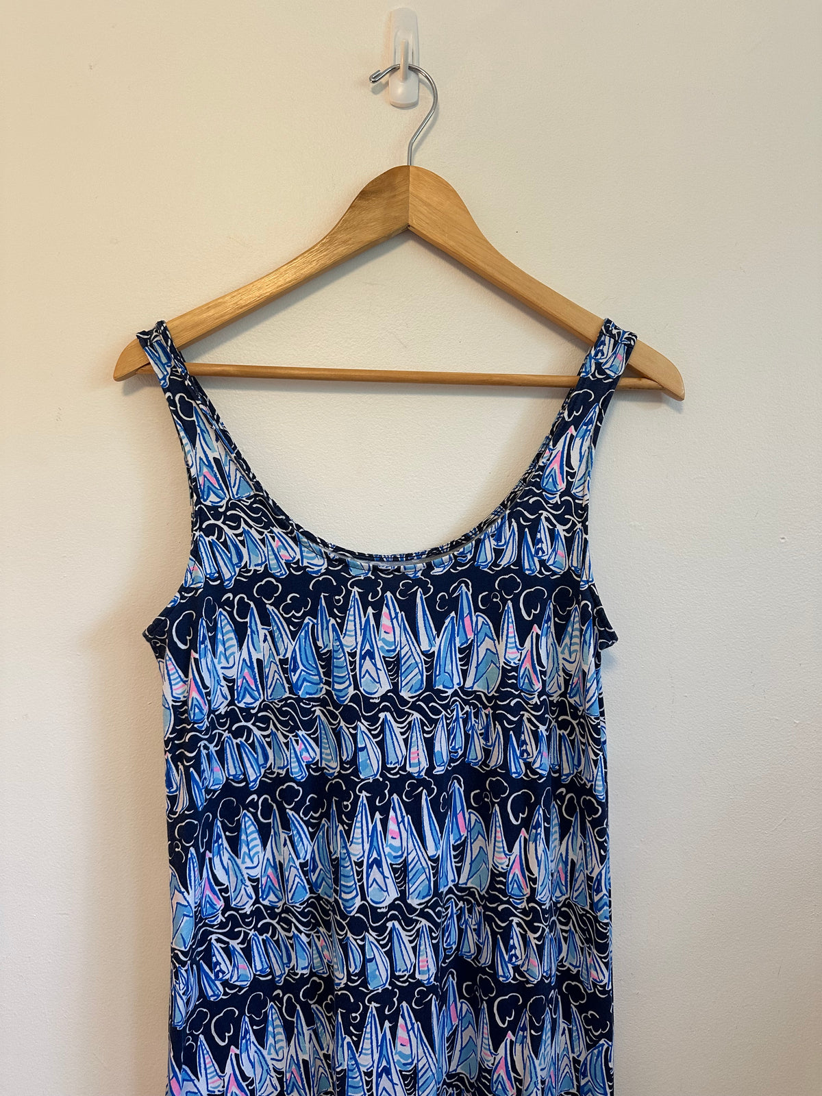 Lilly Pulitzer Navy Blue Sailboat Print Pima Cotton Tiered Maxi Dress | Size XS