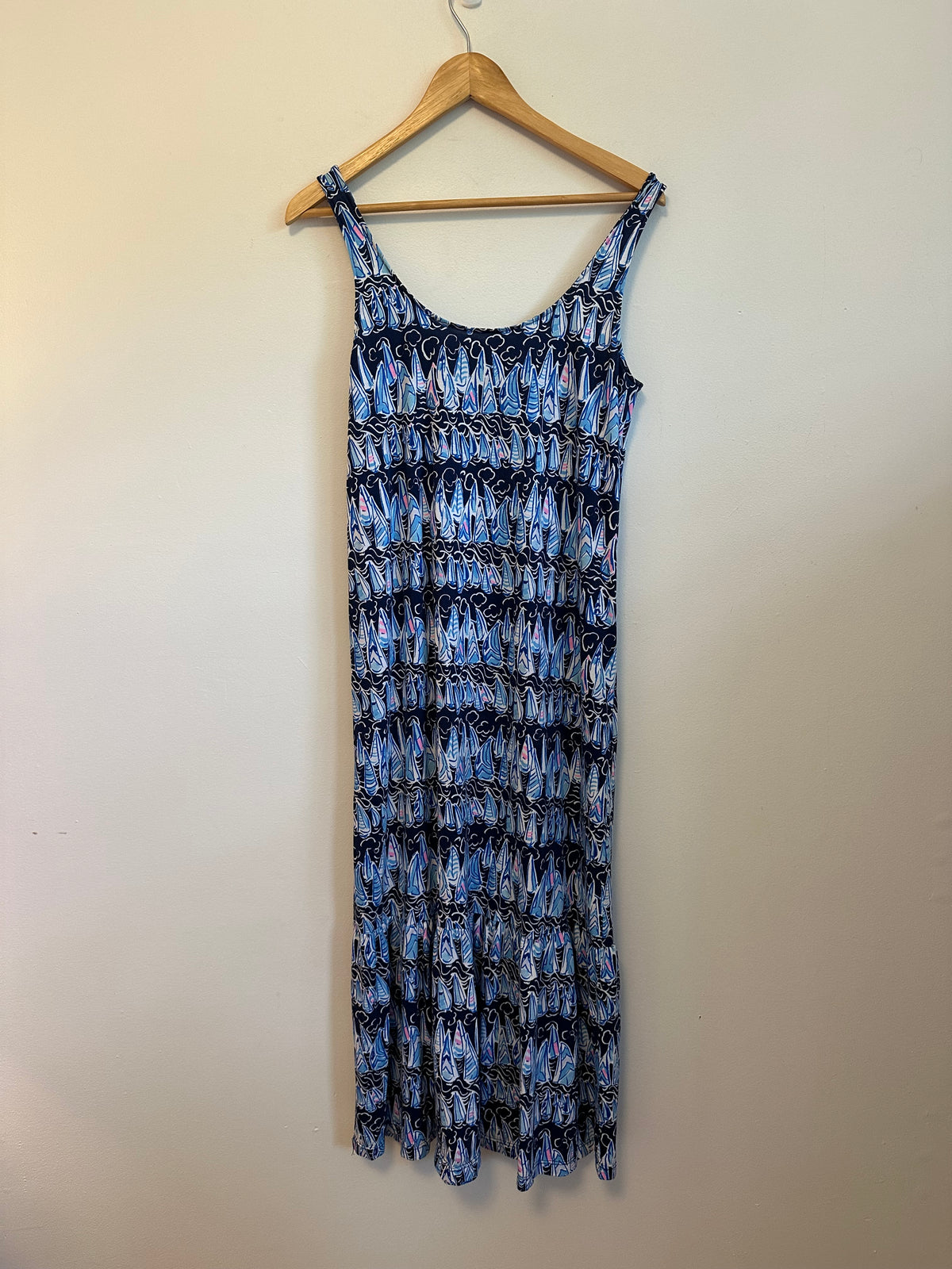 Lilly Pulitzer Navy Blue Sailboat Print Pima Cotton Tiered Maxi Dress | Size XS