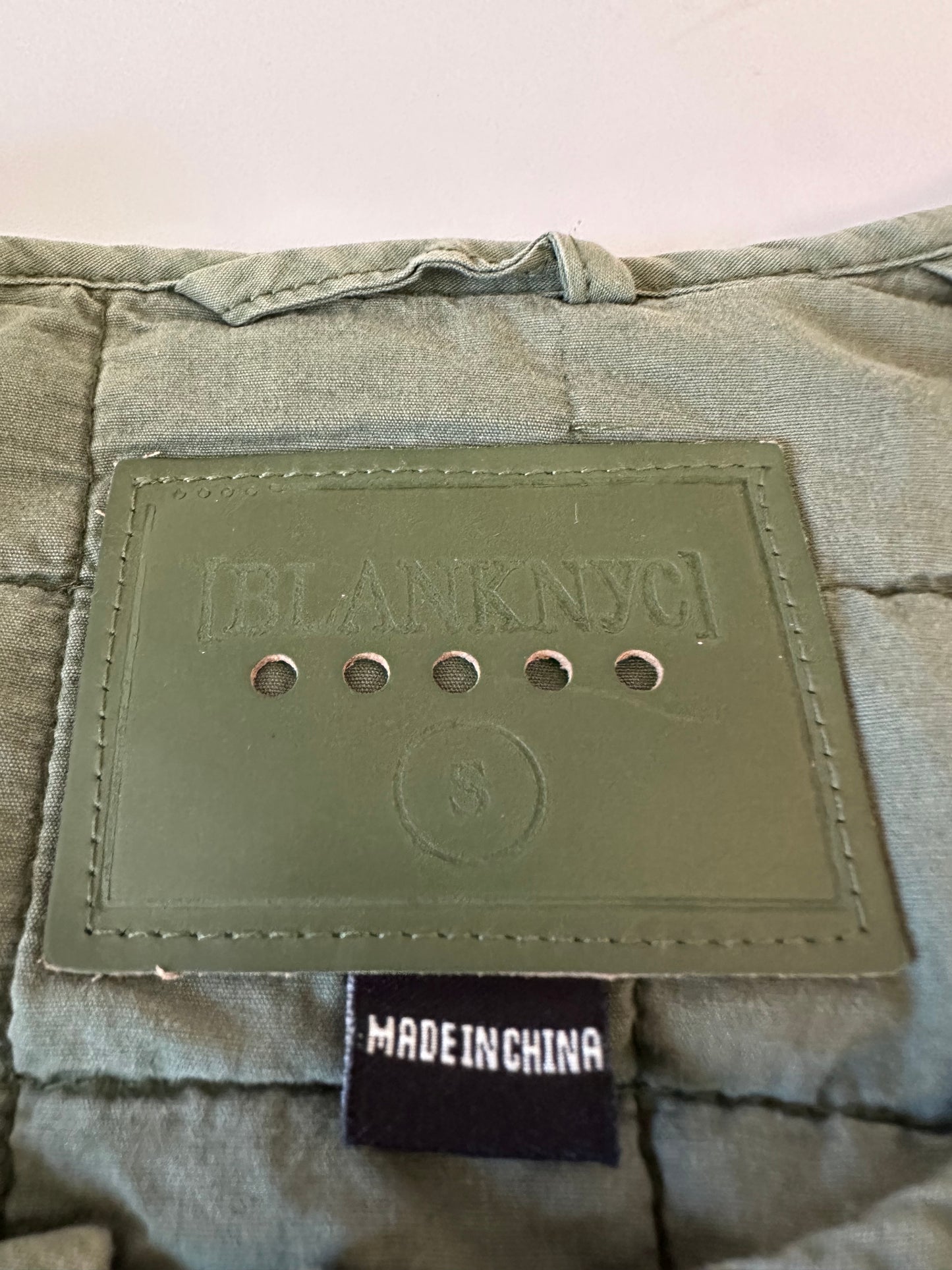 BlankNYC Happy Camper Olive Green Quilted Cropped Zip Up Bomber Jacket | Size Small