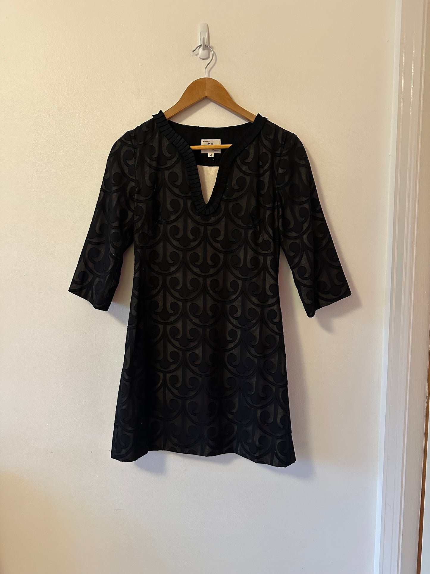 Milly Vintage Black Sheer Lace Tunic Champagne Lined Satin Dress | Size 4