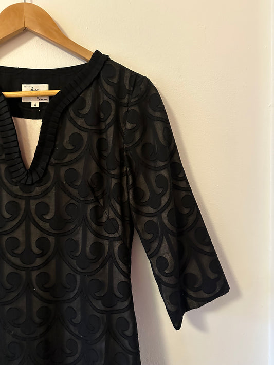 Milly Vintage Black Sheer Lace Tunic Champagne Lined Satin Dress | Size 4