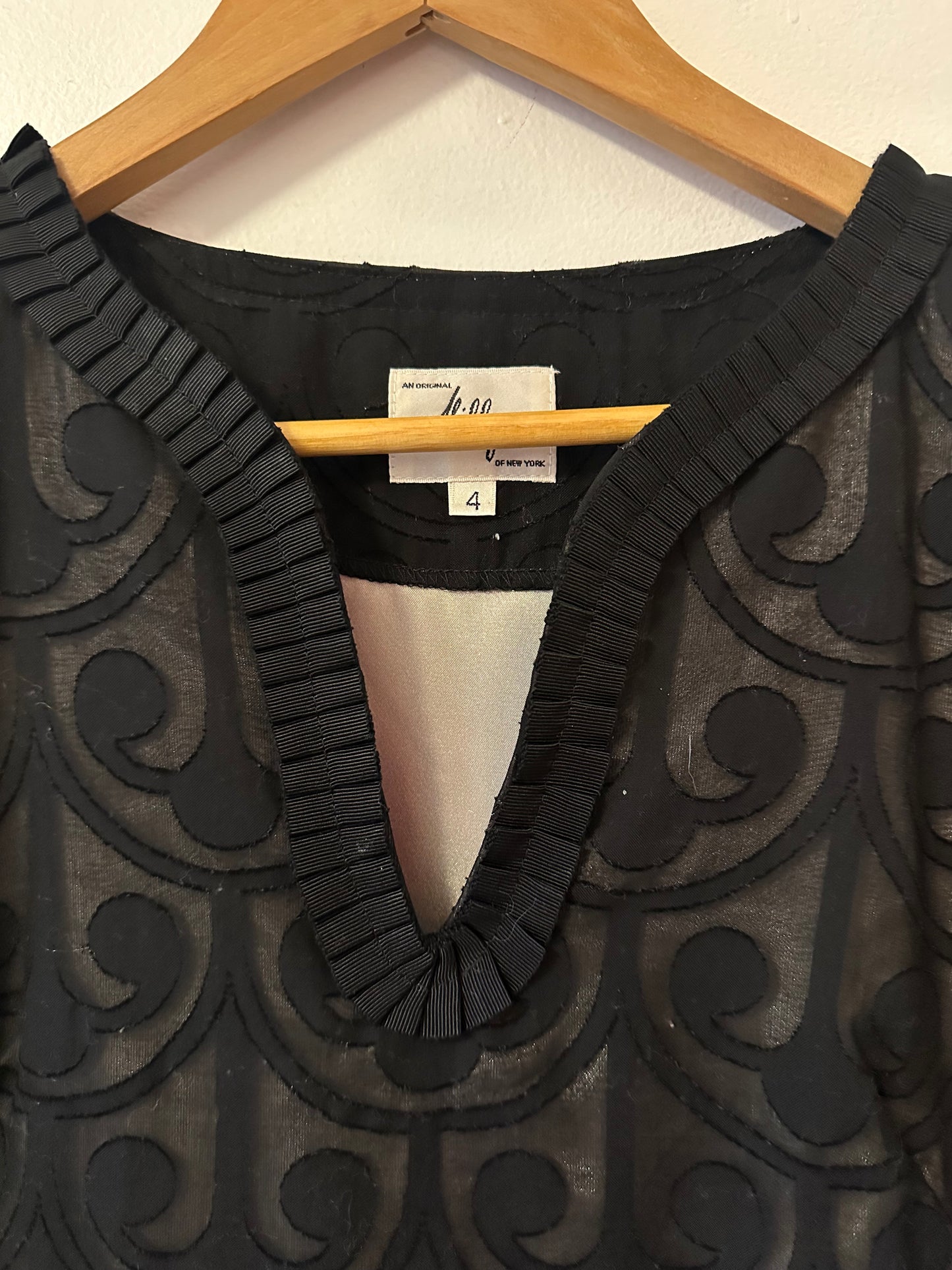 Milly Vintage Black Sheer Lace Tunic Champagne Lined Satin Dress | Size 4