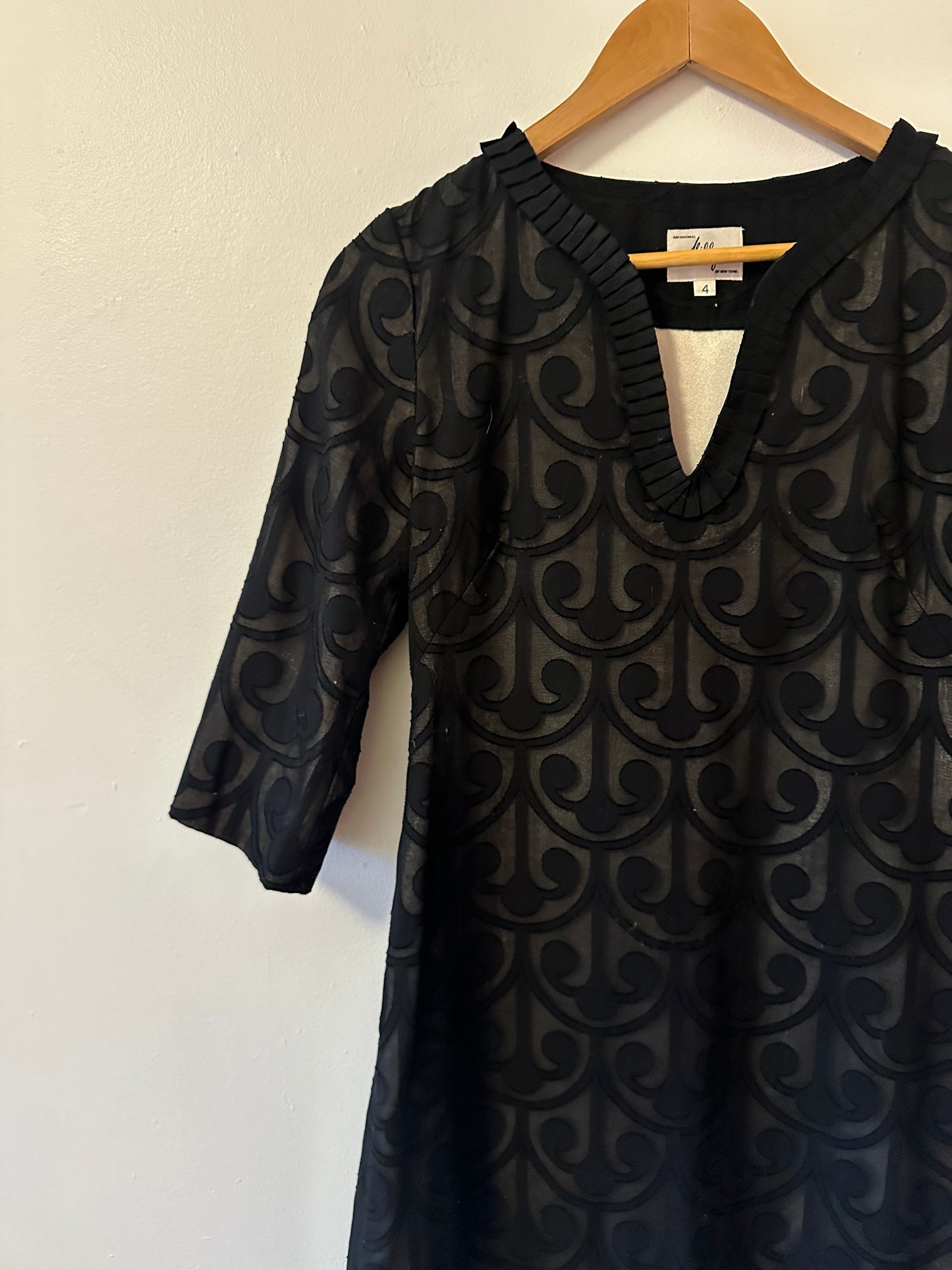 Milly Vintage Black Sheer Lace Tunic Champagne Lined Satin Dress | Size 4